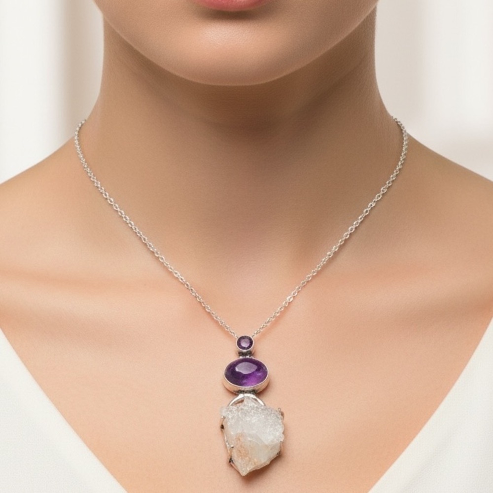 Crystal Quartz Rough Natural Amethyst
Pendant 2.5" Aesthetic Jewellery